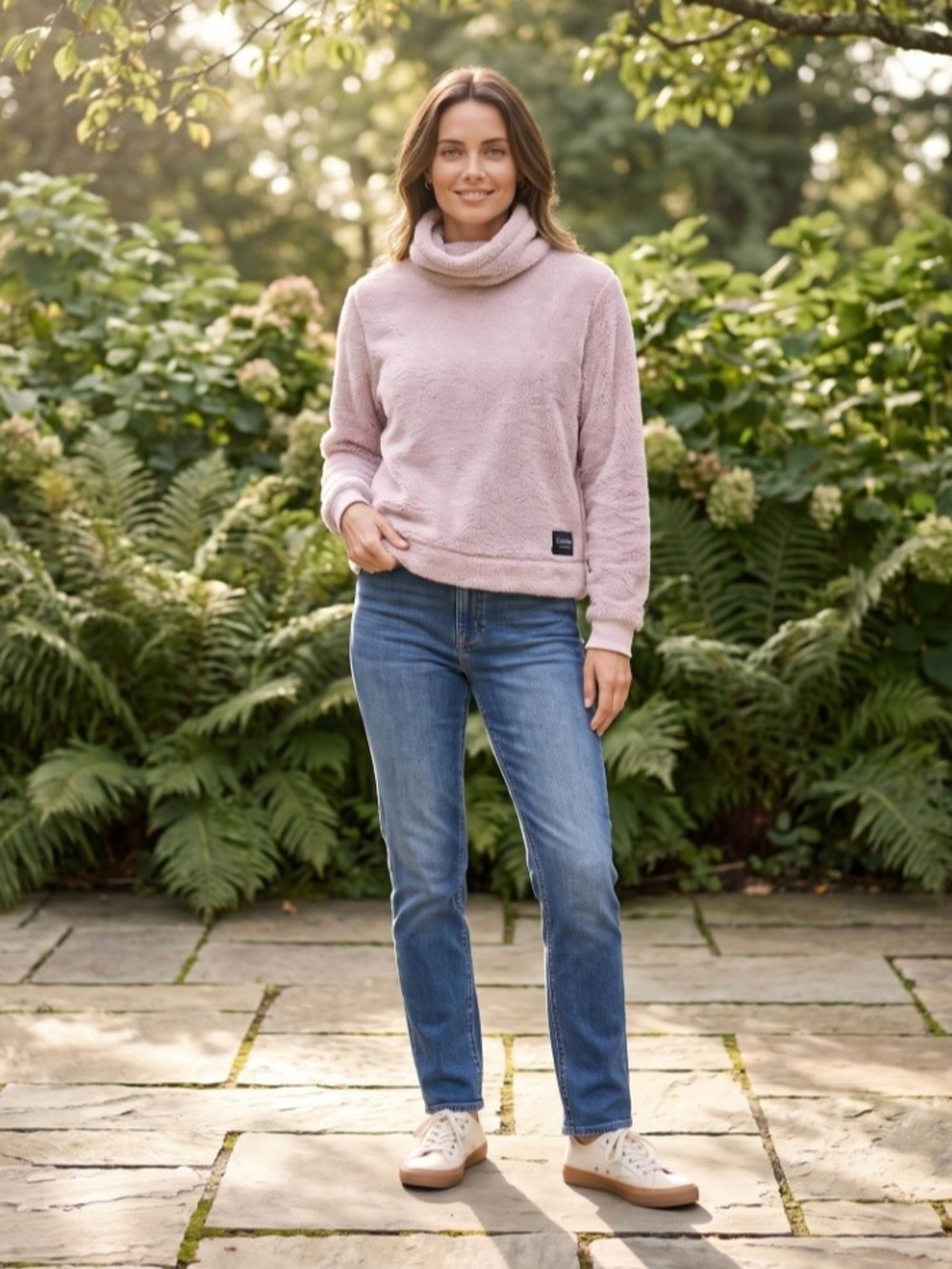 CALVIN KLEIN FAUX FUR COWL NECK PULLOVER